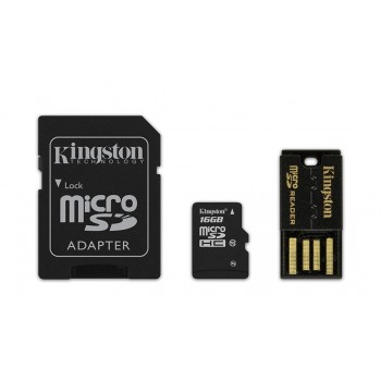 Kingston 16GB Multi Kit / Mobility Kit Class10, incl. Tarjeta microSDHC con Adaptadores SD y USB - Envío Gratis