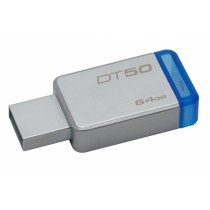 Memoria USB Kingston DataTraveler 50, 64GB, USB 3.0, Plata/Azul - Envío Gratis