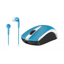 Mouse Genius Óptico MH-8100, RF Inalámbrico, 1600DPI, Recargable, Azul + Audífonos Intrauriculares - Envío Gratis