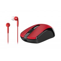 Mouse Genius Óptico MH-8100, RF Inalámbrico, 1600DPI, Recargable, Rojo + Audífonos Intrauriculares - Envío Gratis