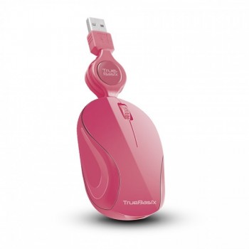 Mouse True Basix Óptico Retráctil TB-01004, Alámbrico, USB, 1000DPI, Rosa - Envío Gratis