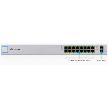 Switch Ubiquiti Networks Gigabit Ethernet UniFi Switch 16 150W, 16 Puertos 10/100/1000 + 2 Puertos SFP, 36 Gbit/s - Gestionado -