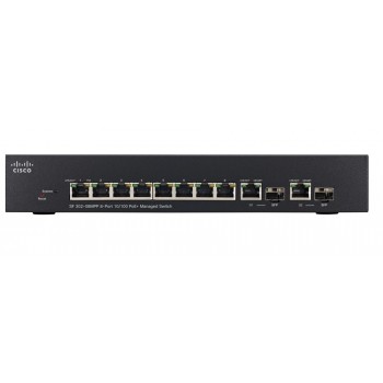 Switch Cisco Fast Ethernet SF302-08MPP Max PoE+, 8 Puertos 10/100Mbps + 2 Puertos SFP, 5.6 Gbit/s, 16.384 Entradas - Gestionado 