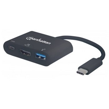 Manhattan Adaptador USB C Macho - HDMI / USB A / USB C Hembra, Negro - Envío Gratis