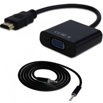 BRobotix Adaptador HDMI Macho - VGA (D-Sub) + 3.5mm Hembra, Negro - Envío Gratis