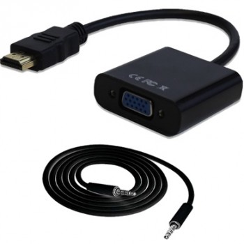 BRobotix Adaptador HDMI Macho - VGA (D-Sub) + 3.5mm Hembra, Negro - Envío Gratis