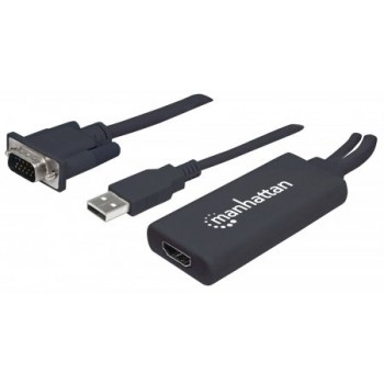 Manhattan Adaptador VGA (D-Sub)/USB - HDMI, 1920 x 1200 Pixeles, Negro - Envío Gratis
