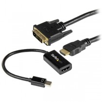 StarTech.com Kit de Conectividad Mini DisplayPort - DVI, Mini DisplayPort a HDM con Cable HDMI a DVI, 1.8 Metros, Negro - Envío 