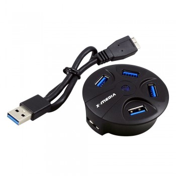 X-Media Hub USB A 3.0 de 4 Puertos, 5000Mbit/s, Negro - Envío Gratis
