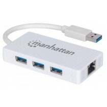 Manhattan Hub USB A 3.0 de 3 Puertos, 1x RJ-45, 5000 Mbit/s, Blanco - Envío Gratis