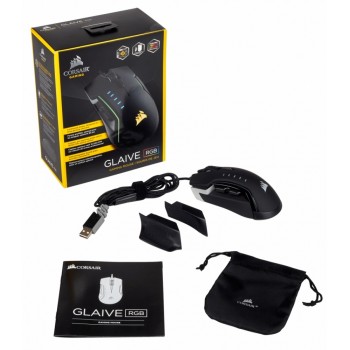 Mouse Gamer Corsair Óptico Glaive RGB, Alámbrico, USB, 16.000DPI, Negro/Aluminio - Envío Gratis