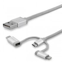StarTech.com Cable LTCUB2MGR USB A Macho - Lightning/USB-C/Micro-USB Macho, 2 Metros, Plata - Envío Gratis