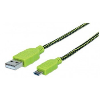 Manhattan Cable USB A - Macho - Micro-USB B - Macho, 1 Metro, Negro/Verde - Envío Gratis