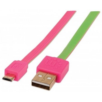 Manhattan Cable Plano USB 2.0 A Macho - Micro-USB 2.0 B Macho, 1 metro, Rosa / Verde - Envío Gratis