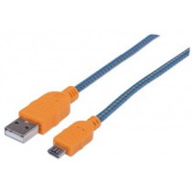 Manhattan Cable con Recubrimiento Textil USB 2.0 A Macho - Micro-USB 2.0 B Macho, 1.8 Metros, Azul/Naranja - Envío Gratis