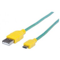 Manhattan Cable con Recubrimiento Textil USB 2.0 A Macho - Micro-USB 2.0 B Macho, 1 Metro, Turquesa/Amarillo - Envío Gratis