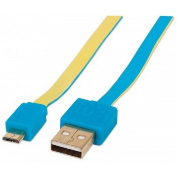 Manhattan Cable Plano USB 2.0 A Macho - Micro-USB 2.0 B Macho, 1 Metro, Azul/Amarillo - Envío Gratis