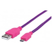 Manhattan Cable con Recubrimiento Textil USB 2.0 A Macho - Micro-USB 2.0 B Macho, 1.8 Metros, Rosa/Morado - Envío Gratis