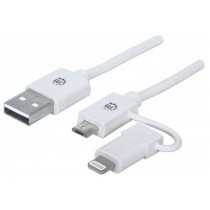 Manhattan Cable 2 en 1 iLynk, USB A Macho - micro-USB B Macho/Lightning 8-pin Macho, 1 Metro, Blanco - Envío Gratis