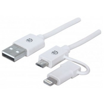 Manhattan Cable 2 en 1 iLynk, USB A Macho - micro-USB B Macho/Lightning 8-pin Macho, 1 Metro, Blanco - Envío Gratis