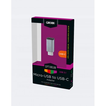 Grixx Adaptador Micro-USB Macho - USB-C Hembra, Gris - Envío Gratis
