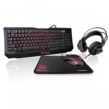 Kit Gamer 4 en 1 Tt eSPORTS KNUCKER Teclado + Mouse + Audífonos + Mousepad, Alámbrico, USB, Negro (Español) - Envío Gratis