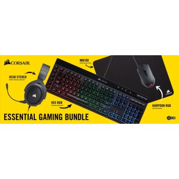 Kit Gamer 4 en 1 Corsair Essential Gaming Bundle Teclado + Mouse + Audífonos + Mousepad, Alámbrico, USB, Negro - Envío Gratis