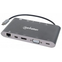 Manhattan Docking Station 152808 USB C, 3x USB 3.0, 1x USB C, 1x HDMI 1x VGA, Plata - Envío Gratis