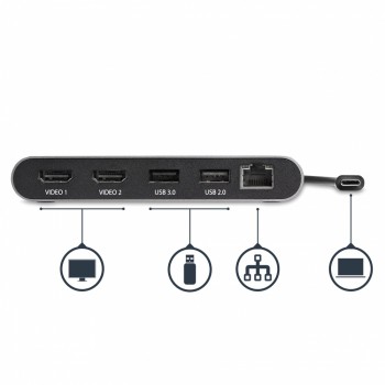 StarTech.com Mini Docking Station Thunderbolt 3, 1x USB 3.1, 1x USB 2.0, 2x HDMI, Negro - Envío Gratis