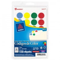 Avery Códigos de Color Removibles 5472, 1008 Etiquetas de Diámetro 3/4'', 4 Colores - Envío Gratis