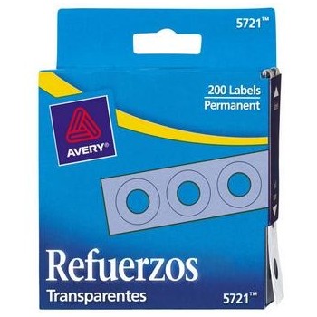 Avery Refuerzos de Hojas, Diámetro 6.35mm, Paquete de 200 Piezas, Transparente - Envío Gratis