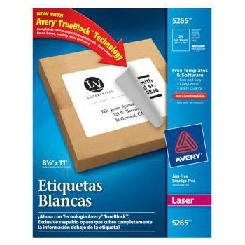 Avery Etiqueta de Envío 5265, 25 Etiquetas de 8.5'' x 11'', Blanco - Envío Gratis