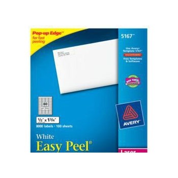 Avery Etiqueta para Dirección 5167, 8000 Etiquetas de 1/2'' x 1 3/4'', Blanco - Envío Gratis