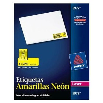 Avery Etiqueta 5972, 750 Etiquetas de 1" x 2 5/8", Amarillo Neon - Envío Gratis