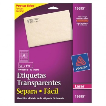 Avery Etiqueta para Dirección 15695, 600 Etiquetas de 2/3'' x 1 3/4'', Transparente - Envío Gratis