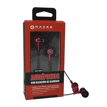 Naceb Audífonos Intrauriculares con Micrófono NA-623R, Alámbrico, 1.2 Metros, Negro/Rojo - Envío Gratis