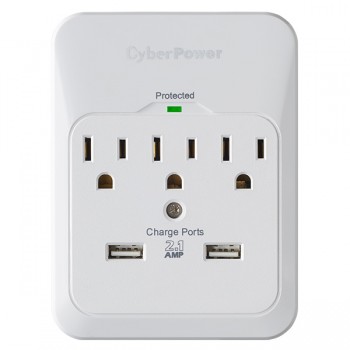 CyberPower Supresor de Picos CSP300WUR1, 3 Contactos, 2x USB, 600 Joules, Blanco - Envío Gratis