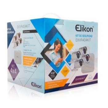 Elikon Kit de Vigilancia EXVR404KIT de 4 Cámaras Bullet y 4 Canales, con Grabadora DVR