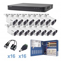 Epcom Kit de Vigilancia KEVTX8T16BW de 16 Cámaras CCTV Bullet y 16 Canales, con Grabadora