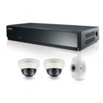 Samsung Kit de Vigilancia SRK-3030S de 3 Cámaras (2x Domo + 1x Fisheye 5MP) y Grabadora NVR PoE 1TB de 4 Canales