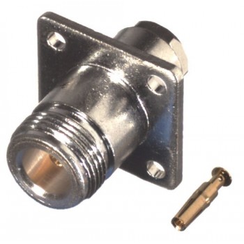 RF Industries Conector Coaxial N Hembra, Montaje con 4 Perforaciones, 18mm, Plata