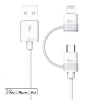 iLuv Cable USB Macho - Lightning/Micro USB Macho, 1 Metro, Blanco