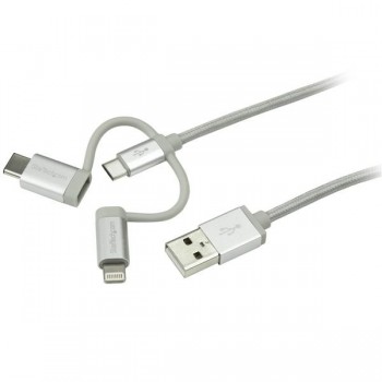 StarTech.com Trenzado USB A Macho - Lightning/USB-C/Micro USB Macho, 1 Metro, Plata