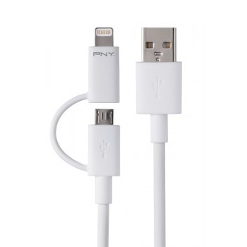 PNY Cable USB A Macho - micro USB/Lightning Macho, Blanco