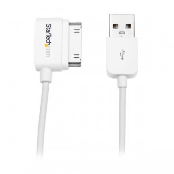 StarTech.com Cable USB A Macho - Apple 30-p Macho, Ángulo Derecho, 50cm, Blanco, para iPod/iPhone/iPad