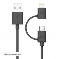 iLuv Cable USB Macho - Lightning/Micro USB Macho, 1 Metro, Negro