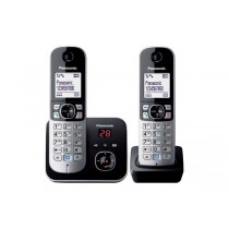 Panasonic Teléfono Inalámbrico KX-TG6822, DECT, Contestadora, Altavoz, Negro/Plata