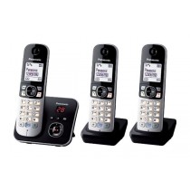 Panasonic Teléfono Inalámbrico DECT KX-TG6823, Altavoz, 3 Auriculares, Negro/Plata
